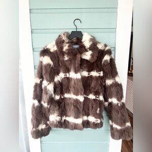 Vintage genuine rabbit fur coat Nine West Western cropped 90s friends small fall